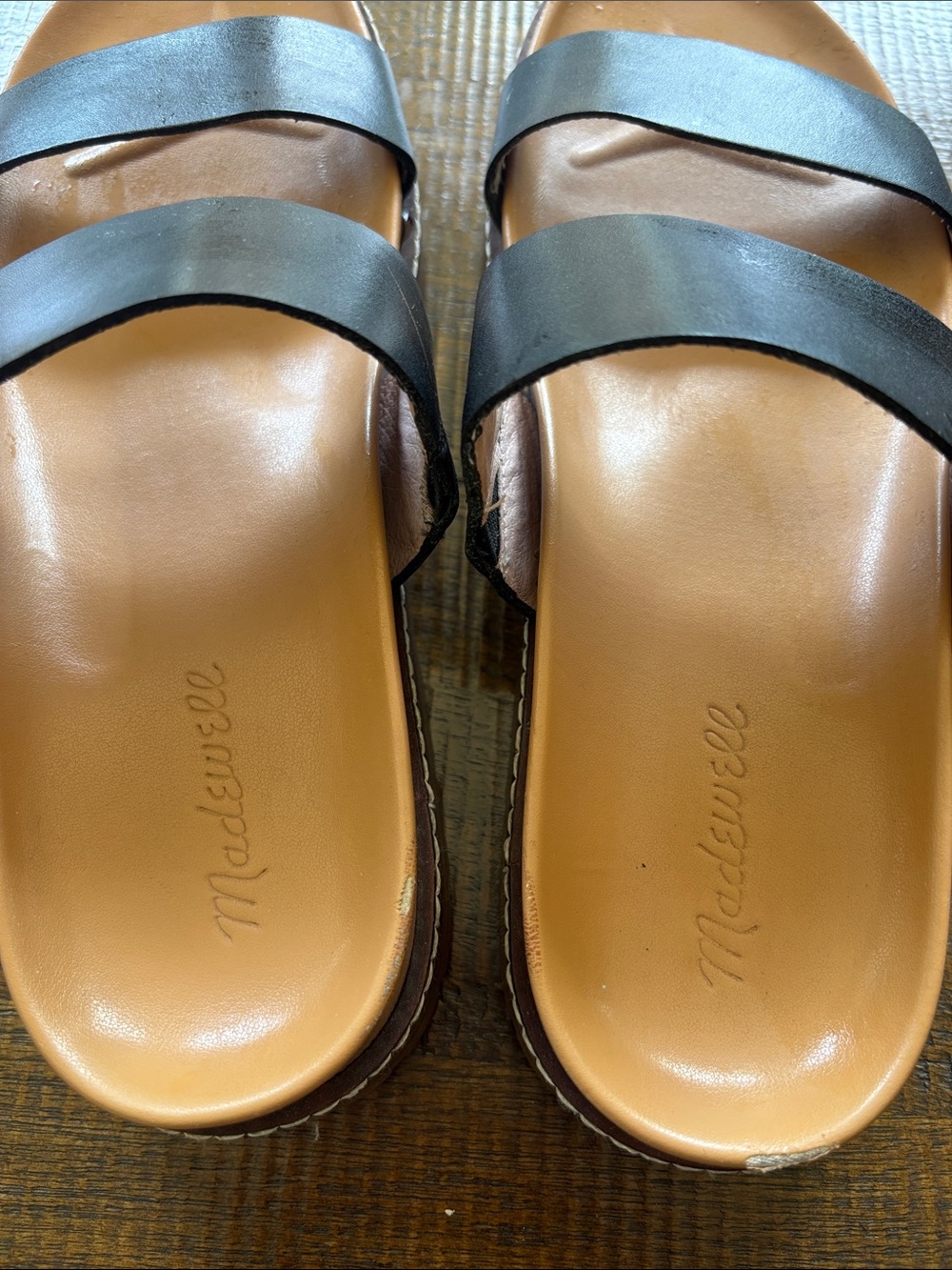 Madewell Women’s Casual Double-Strap Slide Sandals - Black/Tan size 8 - Picture 4 of 5